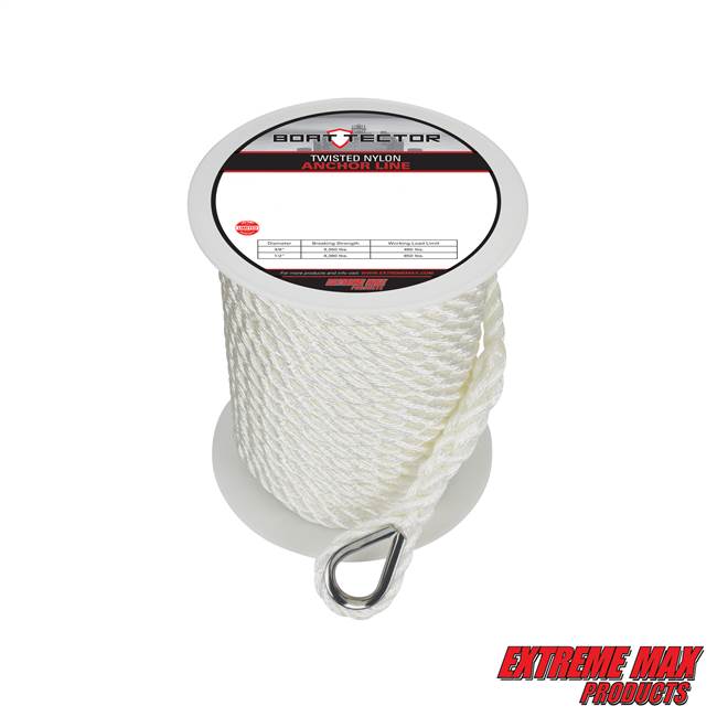 Extreme Max 3006.2300 BoatTector Premium Twisted Nylon Anchor Line with Thimble -  1/2" x 100'