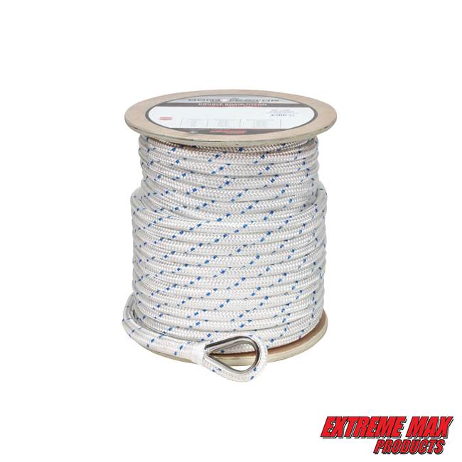 Extreme Max 3006.2535 BoatTector Double Braid Nylon Anchor Line with Thimble - 5/8" x 250', White w/ Blue Tracer