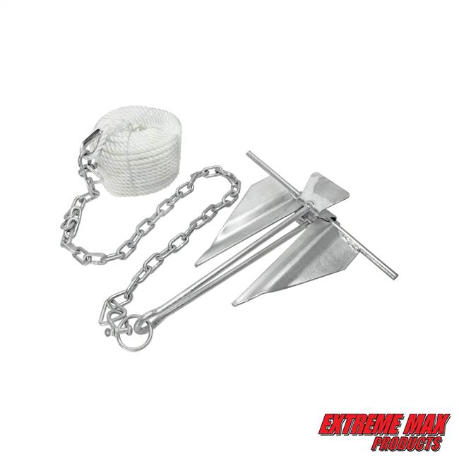 Extreme Max 3006.6717 Complete Slip Ring Anchor Kit with Rope / Anchor Chain / Shackle - #7 / 4.5 lb.