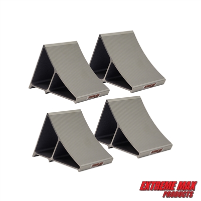 Extreme Max 5001.6798 Premium Lightweight Aluminum Wheel Chock with Ribbed Slope and Grip Teeth - Anti-Slip Claw Base for Trailers, RVs & 5th Wheels, Set of 4