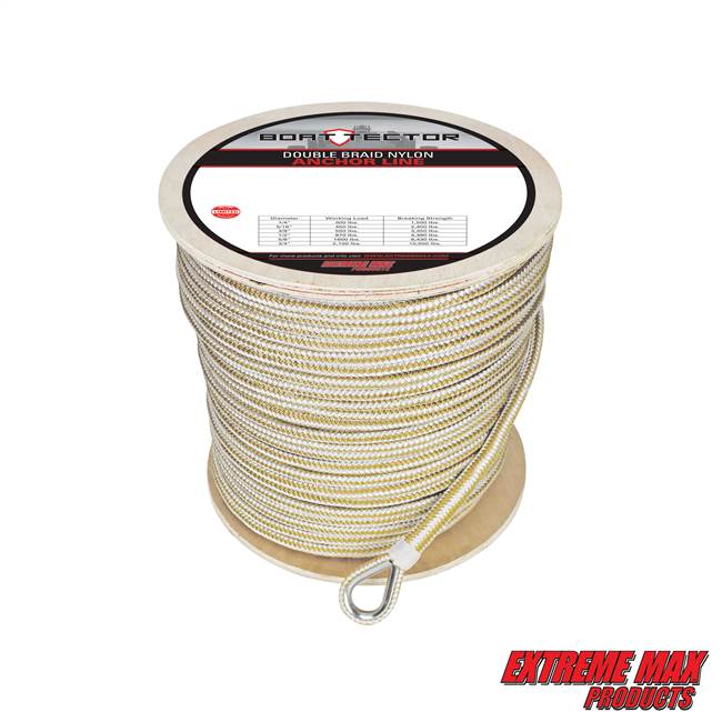 Extreme Max 3006.2376 BoatTector 1/2" x 800' Premium Double Braid Nylon Anchor Line with Thimble - White & Gold