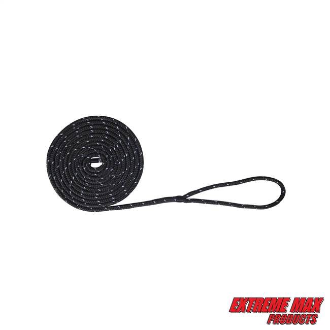Extreme Max 3006.2487 BoatTector Double Braid Nylon Dock Line - 1/2" x 25', Black with Reflective Tracer