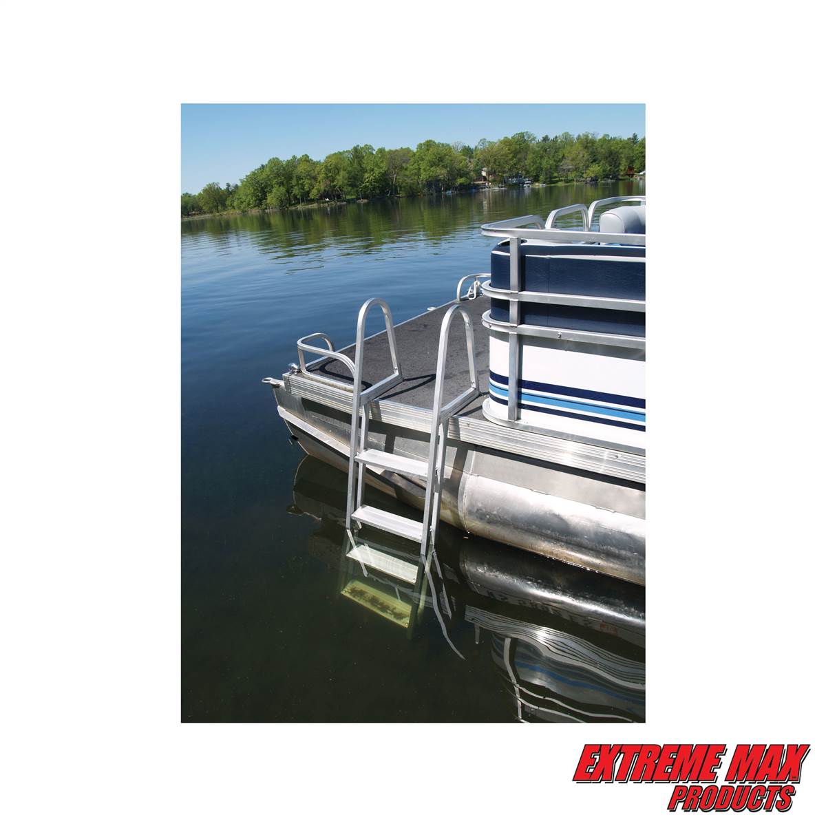 Pontoon Boat Ladders 4 Step Folding, Heavy Duty Extra Wide Dock