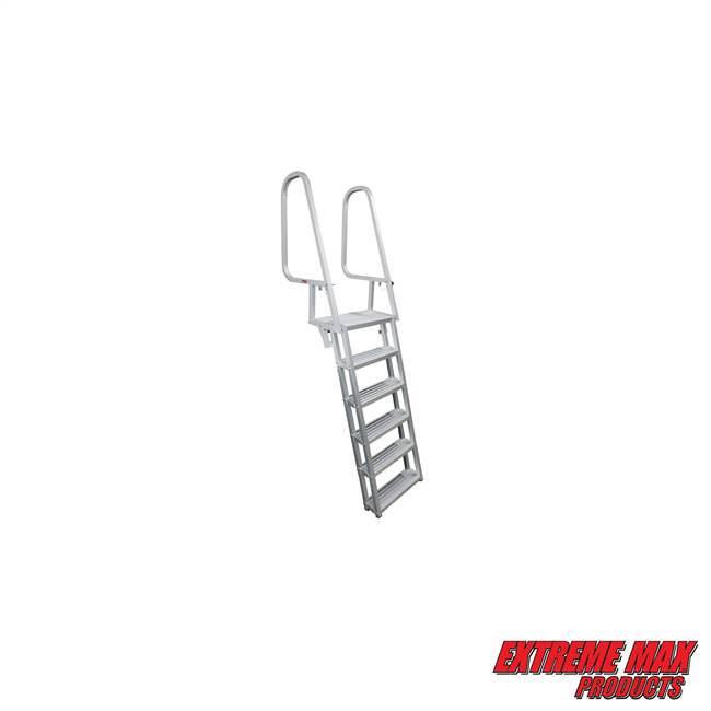 Extreme Max 3005.4122 Deluxe Aluminum Flip-Up Dock Ladder - 6-Step (18" x 5-3/8" Steps with 44" Railings) for Dock, Pools, Hot Tub