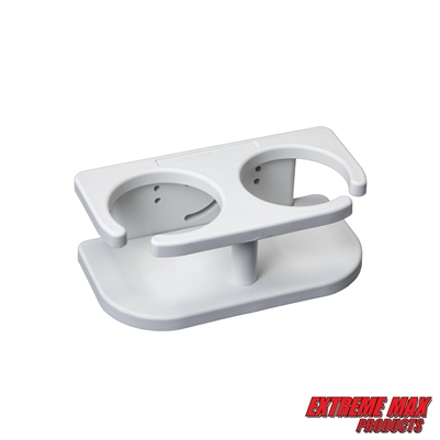 Extreme Max 3005.5692 Adjustable 2-Drink Mug Cup & Can Holder for Horizontal and Vertical Square Pontoon Rails - White