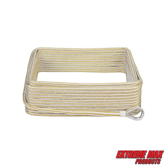 Extreme Max 3006.2042 BoatTector 3/8" x 100' Premium Double Braid Nylon Anchor Line with Thimble - White & Gold