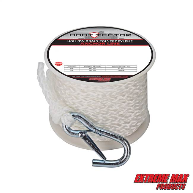 Extreme Max 3006.2069 BoatTector 3/8" x 50' Premium Hollow Braid Polypropylene Anchor Line - White