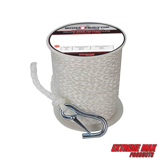 Extreme Max 3006.2072 BoatTector 3/8" x 100' Premium Hollow Braid Polypropylene Anchor Line - White