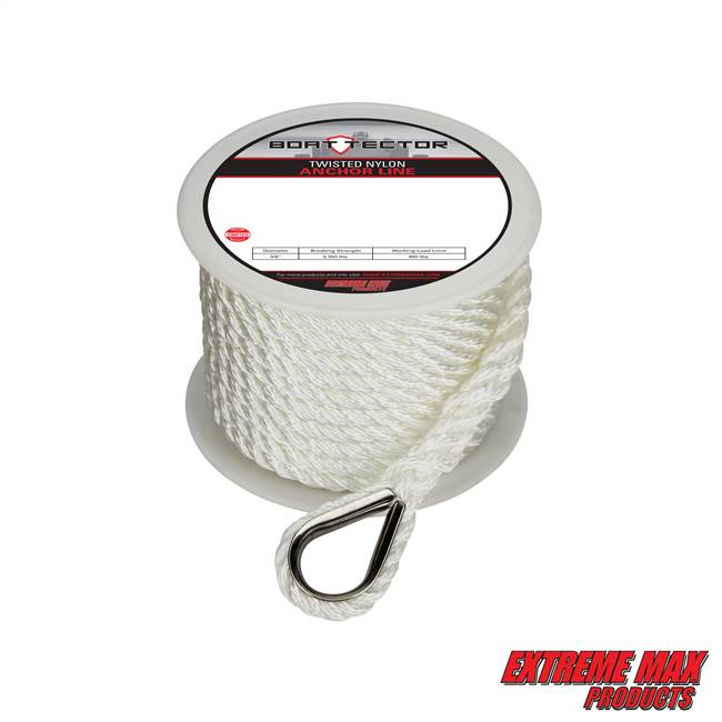 Extreme Max 3006.2075 BoatTector Premium Twisted Nylon Anchor Line with Thimble -  3/8" x 50'