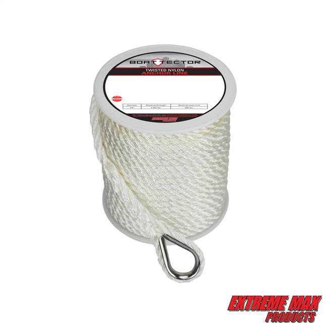 Extreme Max 3006.2078 BoatTector Premium Twisted Nylon Anchor Line with Thimble -  3/8" x 100'