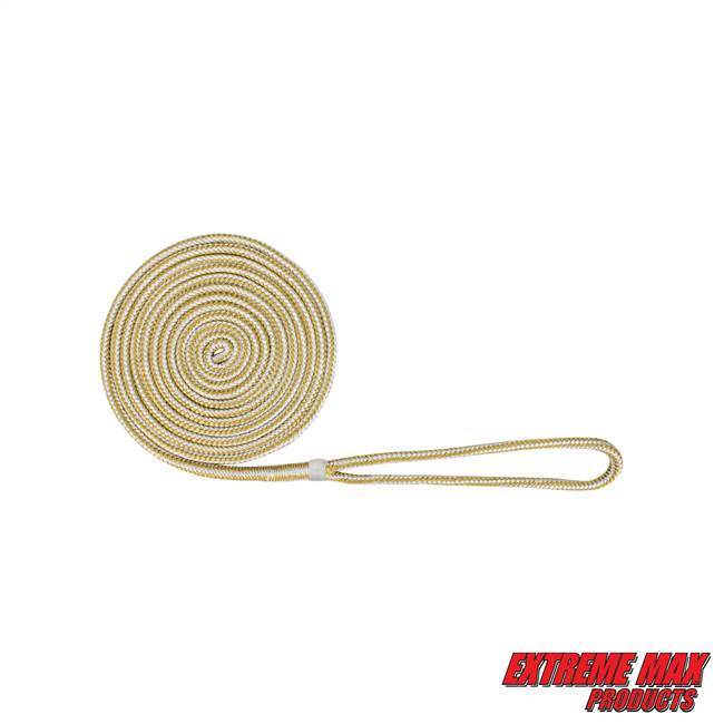 Extreme Max 3006.2081 BoatTector Double Braid Nylon Dock Line - 3/8" x 15', White & Gold