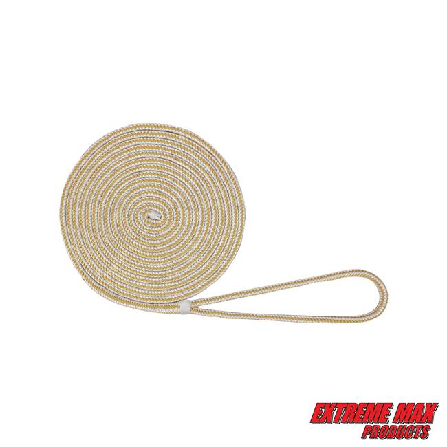 Extreme Max 3006.2090 BoatTector Double Braid Nylon Dock Line - 3/8" x 20', White & Gold