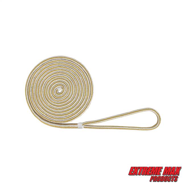 Extreme Max 3006.2123 BoatTector Double Braid Nylon Dock Line - 1/2" x 25', White & Gold