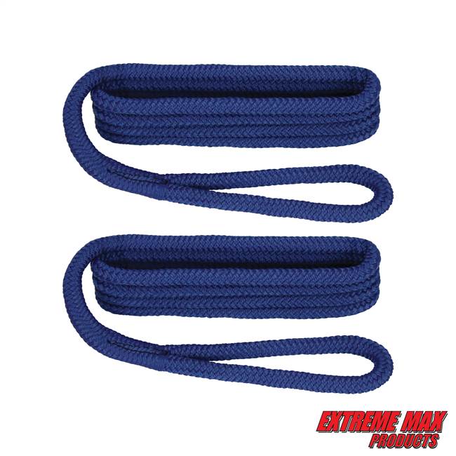 Extreme Max 3006.2171 BoatTector Premium Double Braid Nylon Fender Line Value 2-Pack - 3/8" x 6', Royal Blue