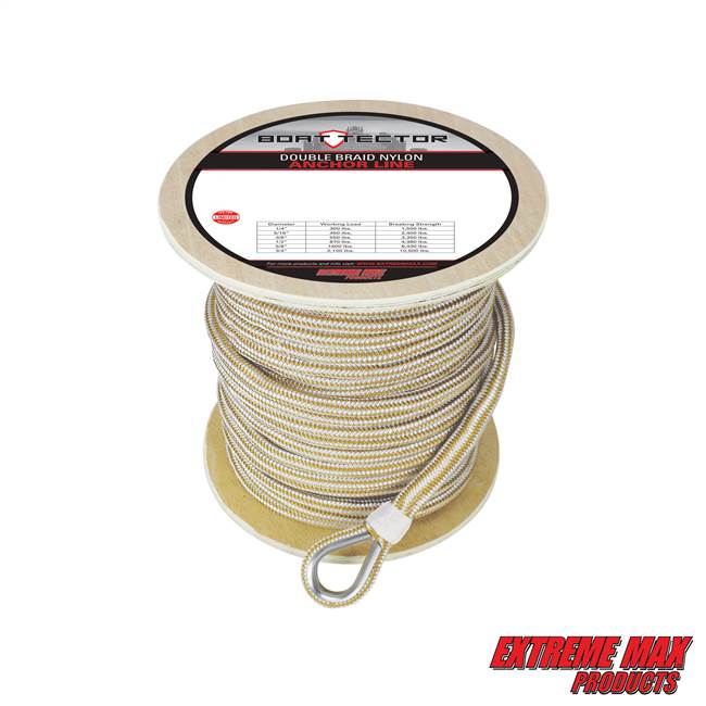 Extreme Max 3006.2276 BoatTector 5/8" x 250' Premium Double Braid Nylon Anchor Line with Thimble - White & Gold