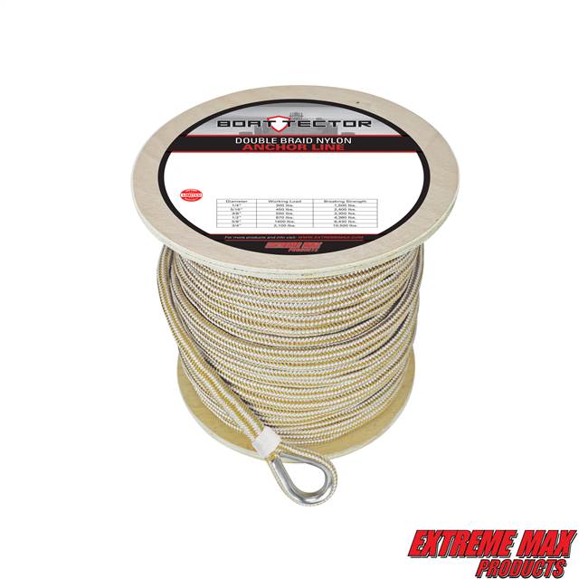 Extreme Max 3006.2279 BoatTector 5/8" x 300' Premium Double Braid Nylon Anchor Line with Thimble - White & Gold
