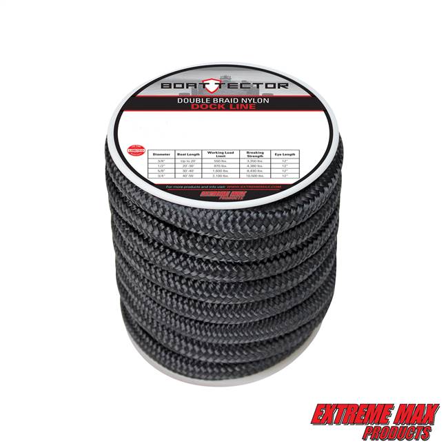 Extreme Max 3006.2309 BoatTector Double Braid Nylon Dock Line - 3/4" x 30', Black