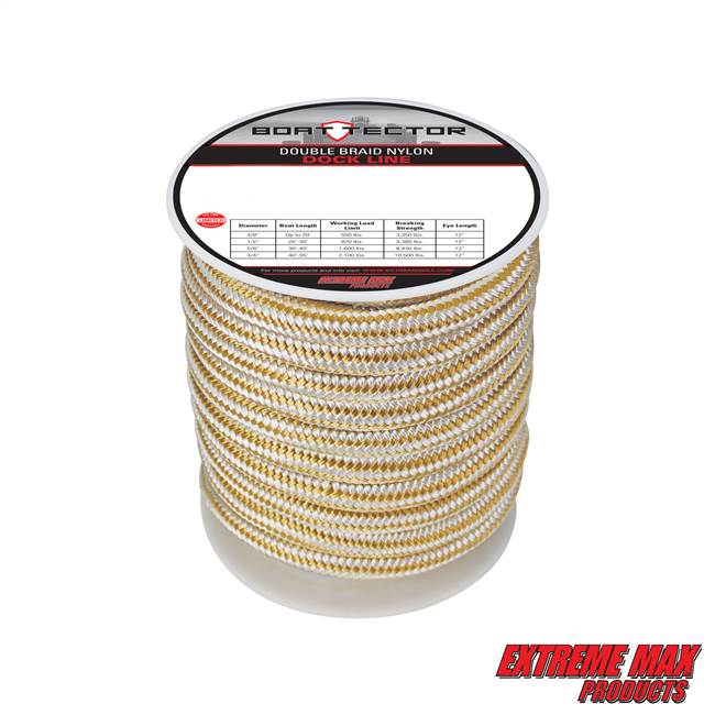 Extreme Max 3006.2329 BoatTector Double Braid Nylon Dock Line - 3/4" x 60', White & Gold