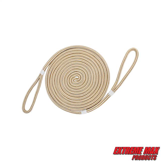 Extreme Max 3006.2382 BoatTector Premium Double Looped Nylon Dock Line for Mooring Buoys - 5/8" x 35', White & Gold