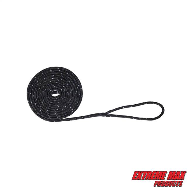 Extreme Max 3006.2475 BoatTector Double Braid Nylon Dock Line - 1/2" x 15', Black with Reflective Tracer