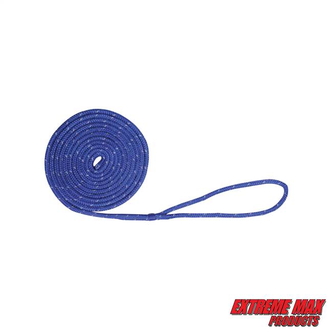 Extreme Max 3006.2489 BoatTector Double Braid Nylon Dock Line - 1/2" x 25', Blue with Reflective Tracer