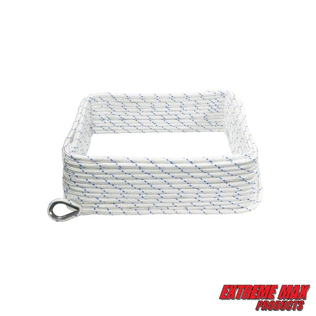 Extreme Max 3006.2496 BoatTector Double Braid Nylon Anchor Line with Thimble - 3/8" x 100', White w/ Blue Tracer