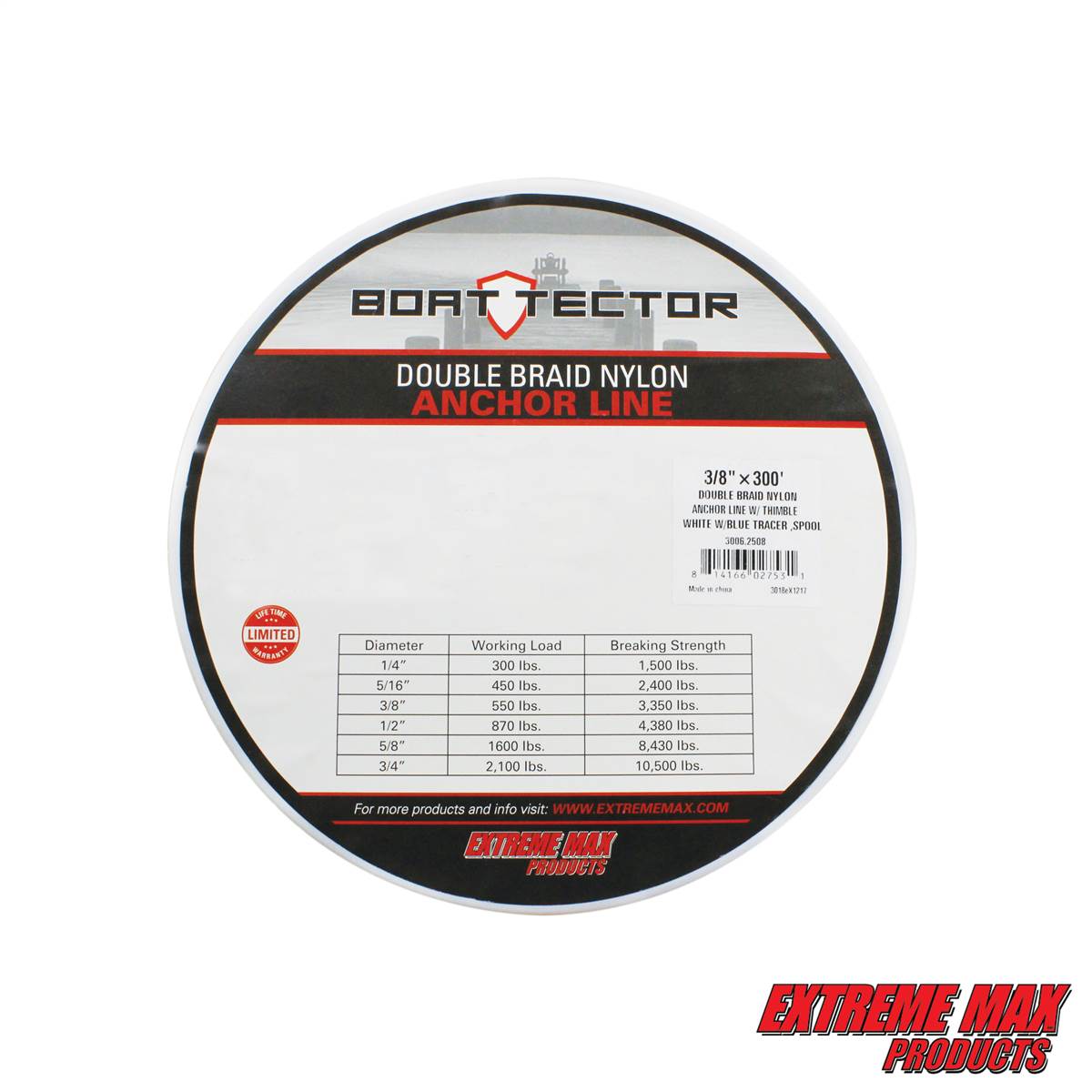 Extreme Max 3006.2508 BoatTector Double Braid Nylon Anchor Line