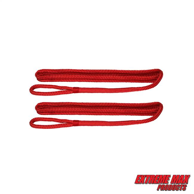 Extreme Max 3006.2588 BoatTector Premium Double Braid Nylon Fender Line Value 2-Pack - 3/8" x 6', Red