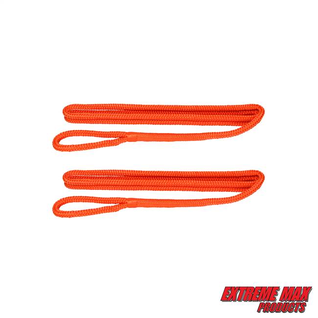 Extreme Max 3006.2594 BoatTector Premium Double Braid Nylon Fender Line Value 2-Pack - 3/8" x 6', Neon Orange