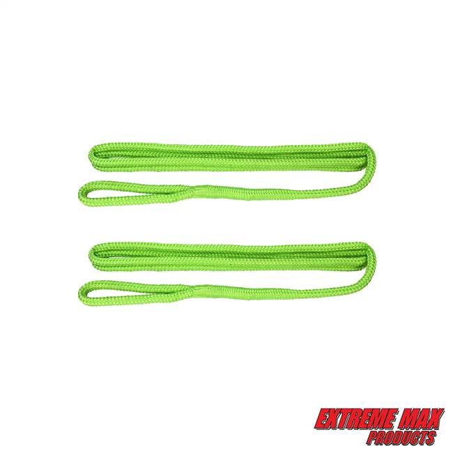 Extreme Max 3006.2597 BoatTector Premium Double Braid Nylon Fender Line Value 2-Pack - 3/8" x 6', Neon Green
