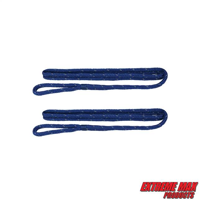 Extreme Max 3006.2606 BoatTector Premium Double Braid Nylon Fender Line Value 2-Pack - 3/8" x 6', Blue with Reflective Tracer