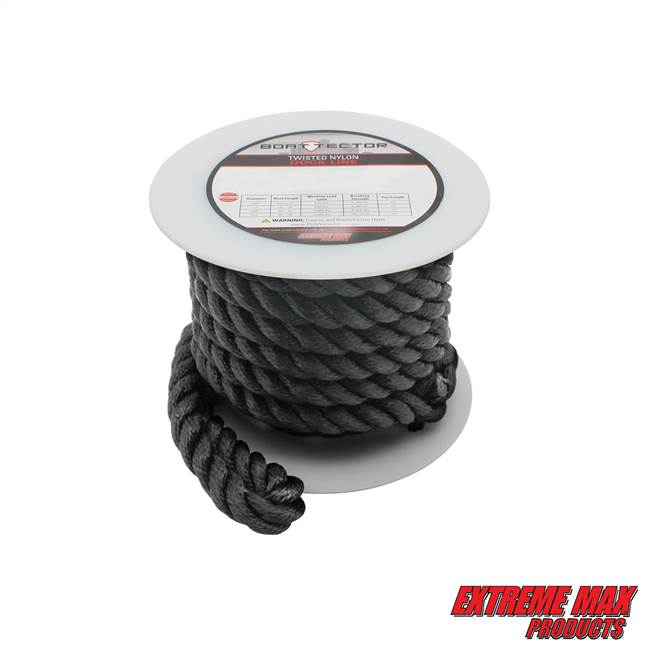 Extreme Max 3006.2869 BoatTector Twisted Nylon Dock Line - 3/4" x 30', Black