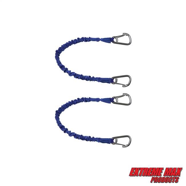 Extreme Max 3006.2903 BoatTector High-Strength Line Snubber & Storage Bungee, Value 2-Pack - 18" with Medium Hooks, Blue