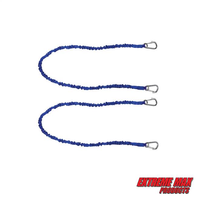 Extreme Max 3006.2912 BoatTector High-Strength Line Snubber & Storage Bungee, Value 2-Pack - 48" with Medium Hooks, Blue