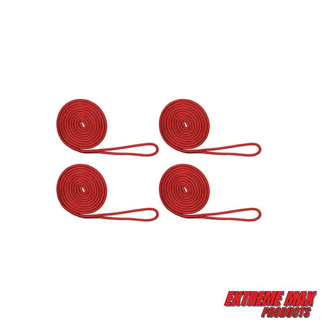 Extreme Max 3006.3008 BoatTector Double Braid Nylon Dock Line Value 4-Pack - 3/8" x 15', Red