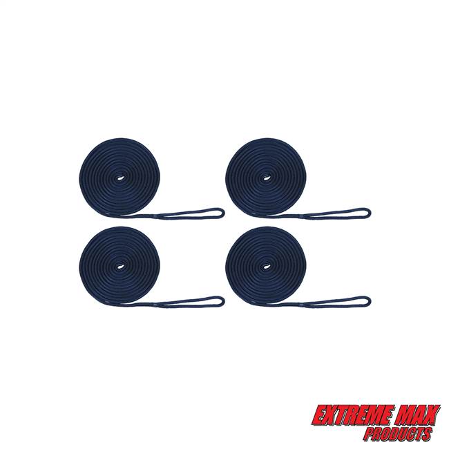 Extreme Max 3006.3013 BoatTector Double Braid Nylon Dock Line Value 4-Pack - 3/8" x 15', Navy