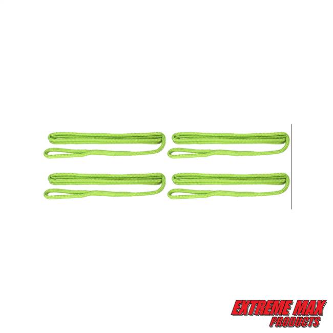 Extreme Max 3006.3405 BoatTector Premium Double Braid Nylon Fender Line Value 4-Pack - 3/8" x 6', Neon Green