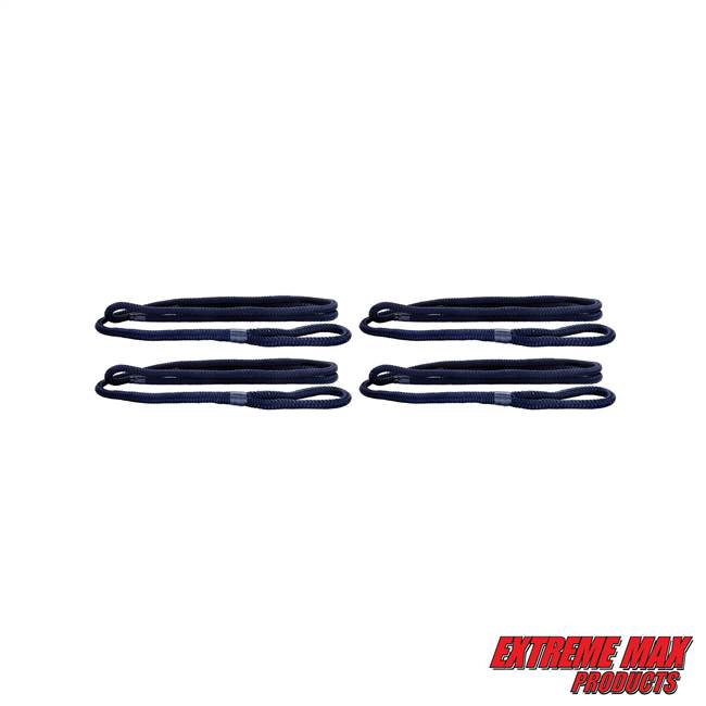 Extreme Max 3006.3422 BoatTector Premium Double Braid Nylon Fender Line Value 4-Pack - 3/8" x 6', Navy
