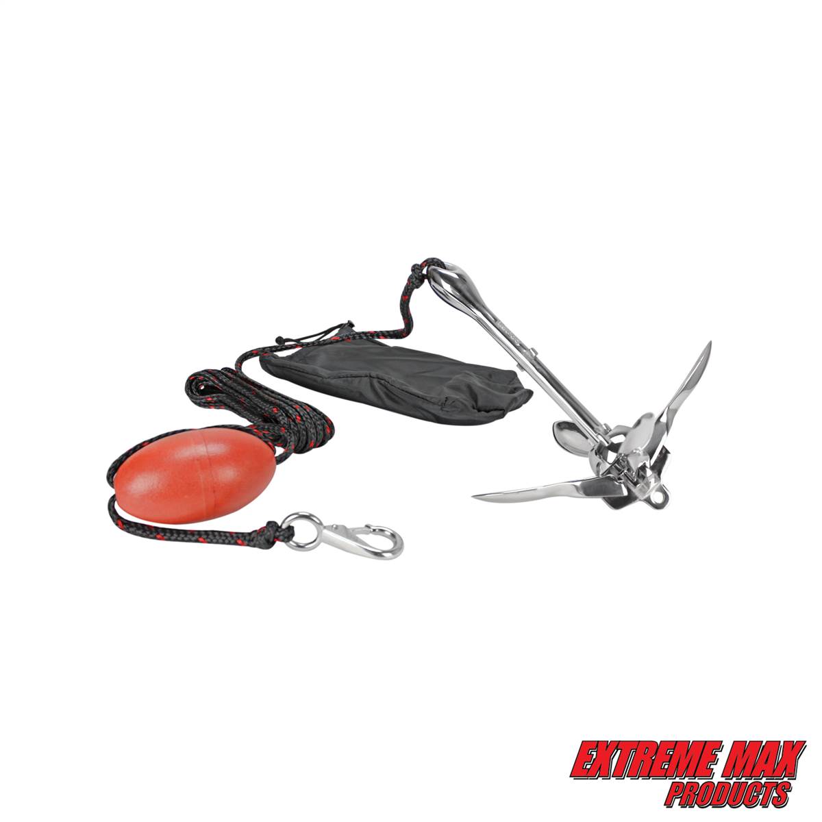 Extreme Max 3006.6702 BoatTector Complete Stainless Steel PWC Stainless  Steel Grapnel Anchor Kit with Rope / Marker Buoy / Storage Bag - 3.5 lb.