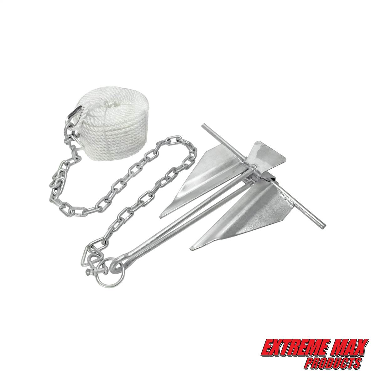 Extreme Max 3006.6717 Complete Slip Ring Anchor Kit with Rope / Anchor Chain  / Shackle - #7 / 4.5 lb.