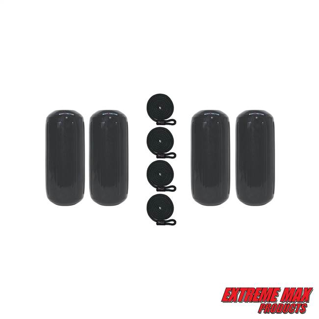 Extreme Max 3006.7300.4 BoatTector HTM Inflatable Fender Value 4-Pack - 6.5" x 15", Black