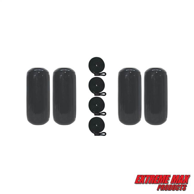 Extreme Max 3006.7306.4 BoatTector HTM Inflatable Fender Value 4-Pack - 8.5" x 20", Black