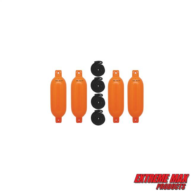 Extreme Max 3006.7626 BoatTector Inflatable Fender Value 4-Pack - 4.5" x 16", Neon Orange