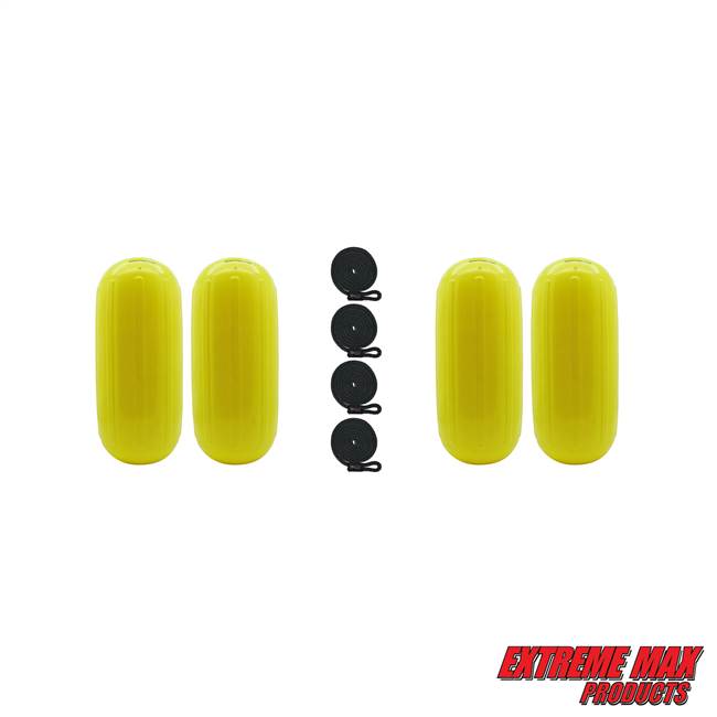 Extreme Max 3006.7733.4 BoatTector HTM Inflatable Fender Value 4-Pack - 8.5" x 20", Neon Yellow
