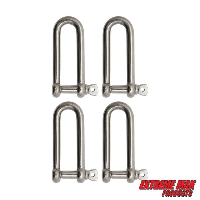 Extreme Max 3006.8201.4 BoatTector Stainless Steel Long D Shackle - 1/4", 4-Pack