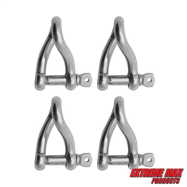 Extreme Max 3006.8213.4 BoatTector Stainless Steel Twist Shackle - 1/4", 4-Pack