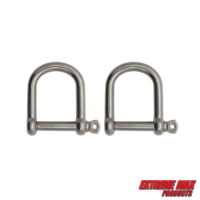 Extreme Max 3006.8225.2 BoatTector Stainless Steel Wide D Shackle - 1/4", 2-Pack