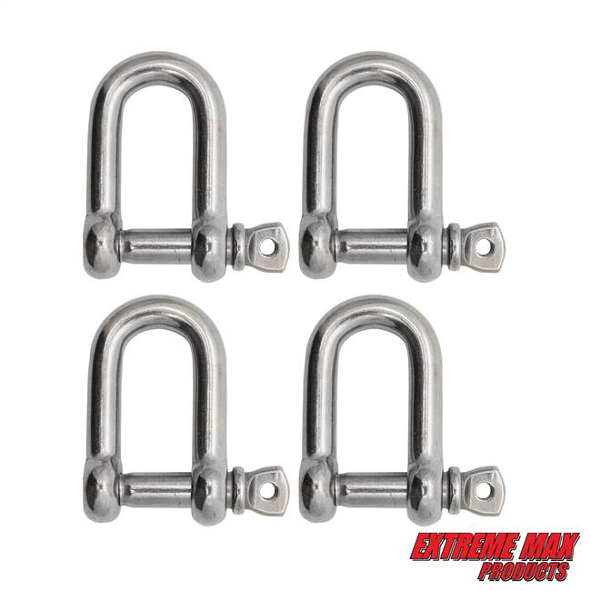 Extreme Max 3006.8237.4 BoatTector Stainless Steel D Shackle - 1/4", 4-Pack