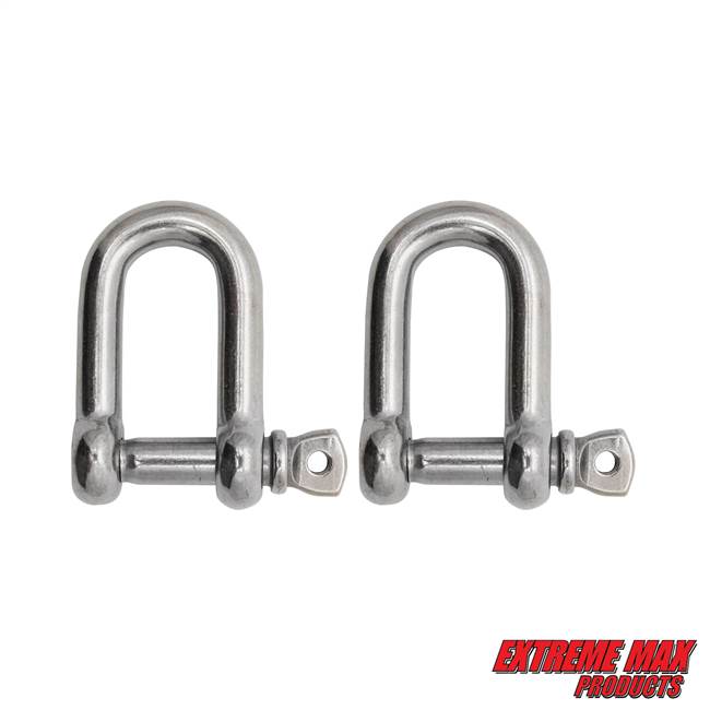 Extreme Max 3006.8243.2 BoatTector Stainless Steel D Shackle - 3/8", 2-Pack