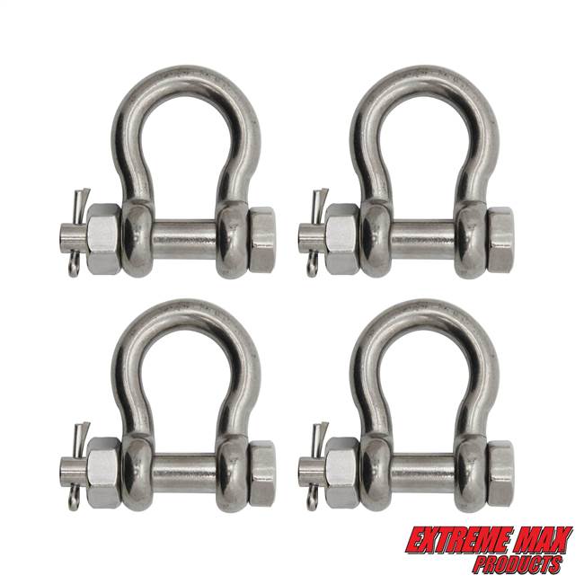 Extreme Max 3006.8366.4 BoatTector Stainless Steel Bolt-Type Anchor Shackle - 1/4", 4-Pack